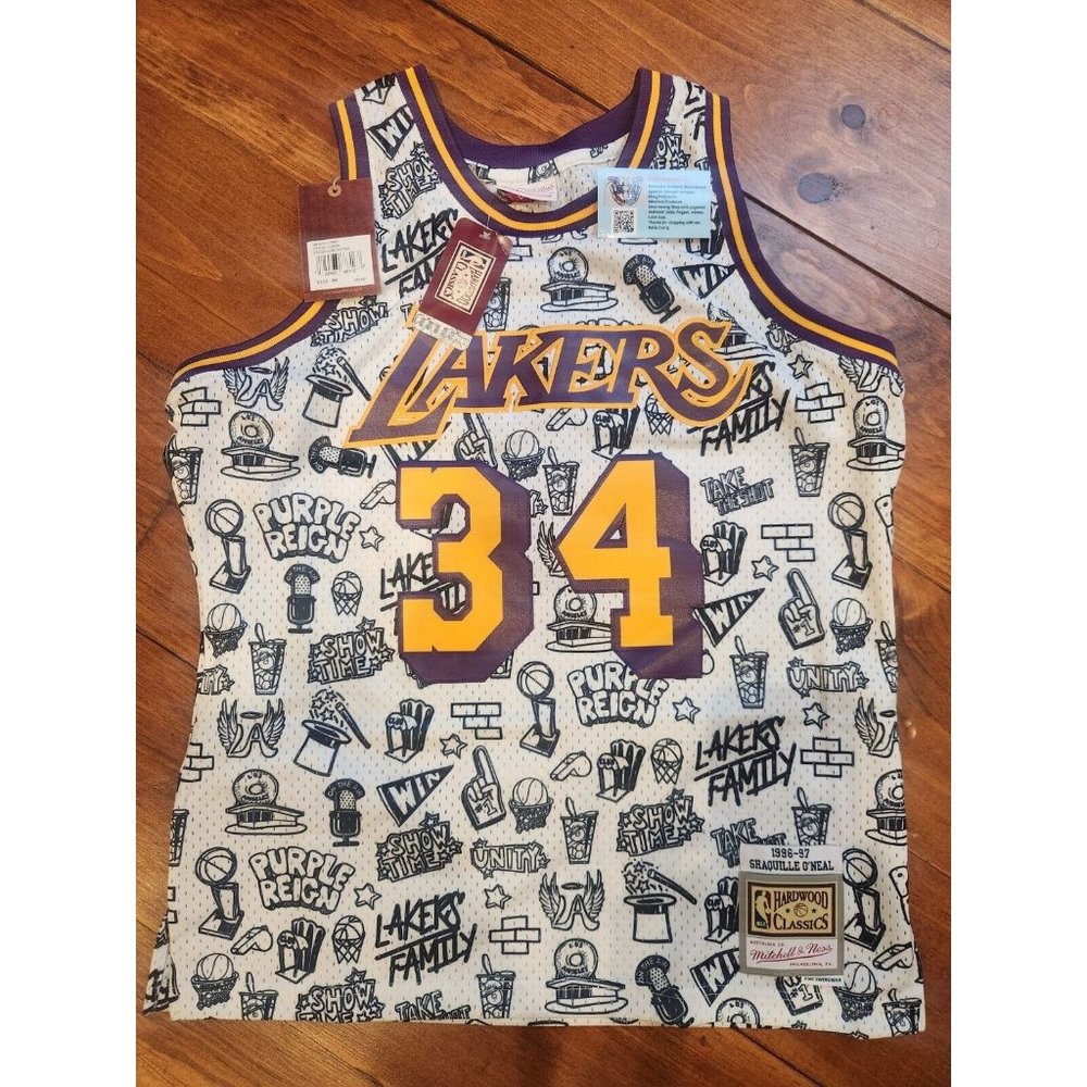 Mitchell & Ness NBA Los Angeles LA Lakers Shaquille O’Neal 34 Doodle Jersey Sz L